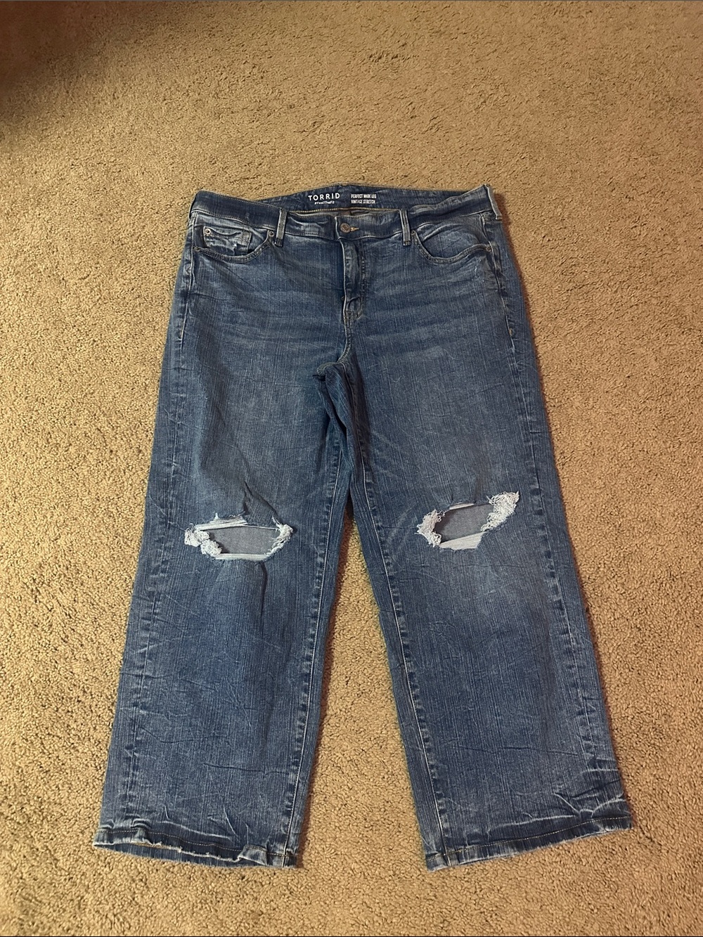 torrid Blue Distressed Straight Cropped Jeans